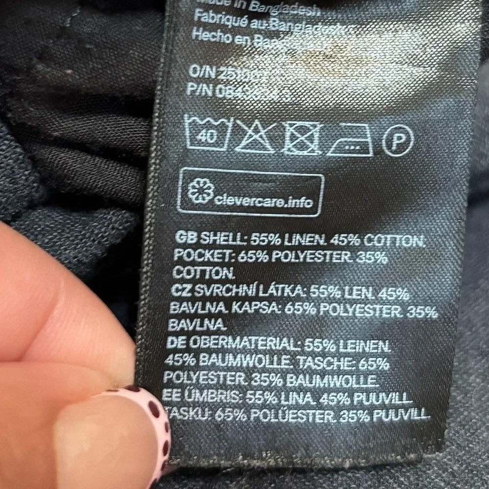 H&M Mens Linen Coastal Euro Summer Pants Size L Black Regular Fit Lightweight